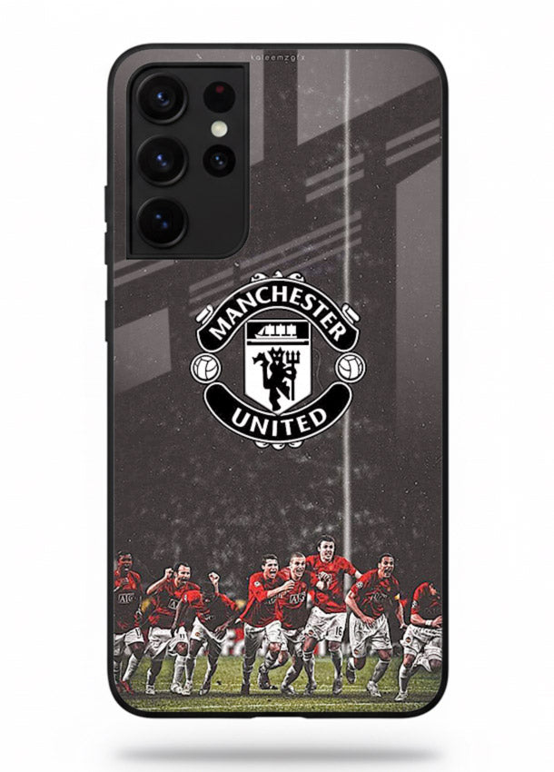 Football emblem design printed on tempered glass Samsung S21 Ultra back cover