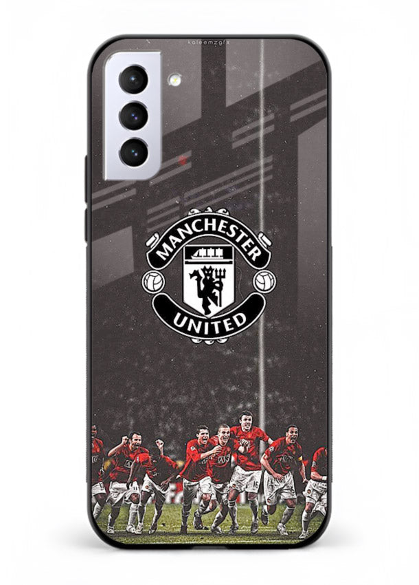 Football emblem design printed on tempered glass Samsung S21 FE back cover