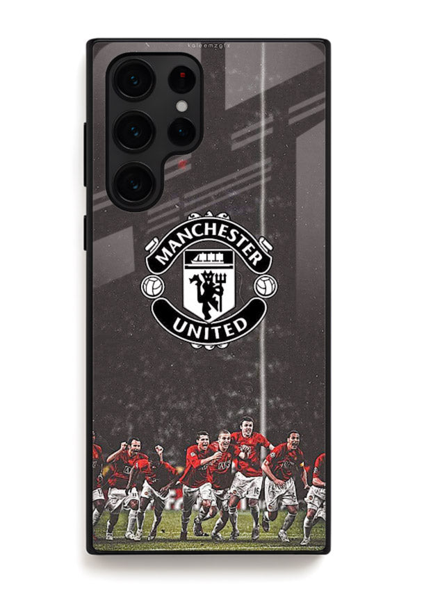Football emblem design printed on tempered glass Samsung S22 Ultra back cover