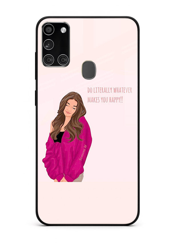 Maroon Sweater Girl portrait artwork Samsung A21s glass back cover