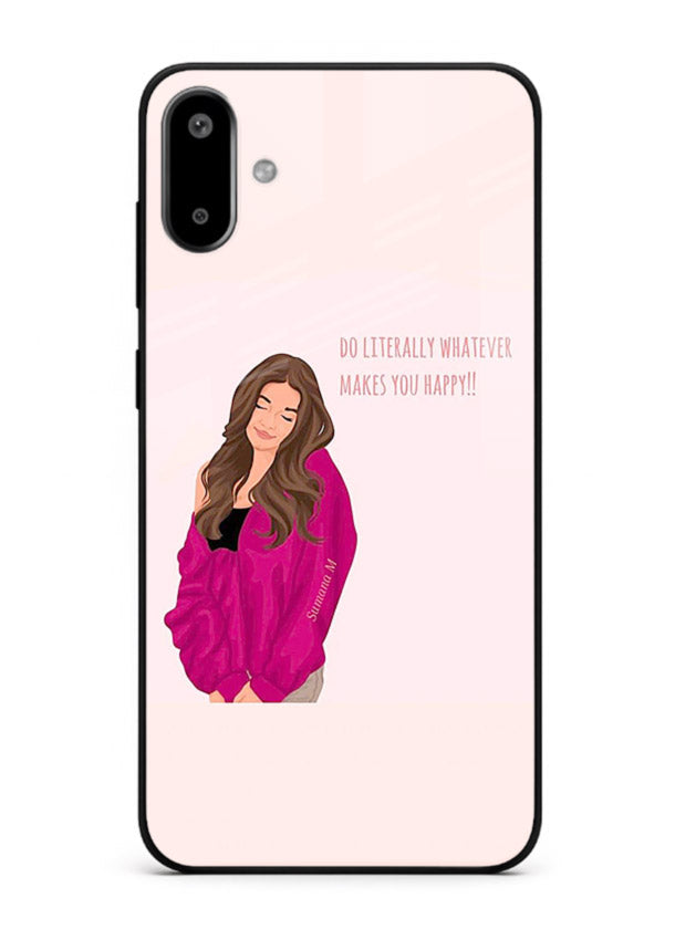 Maroon Sweater Girl portrait artwork Samsung F06 5G glass back cover
