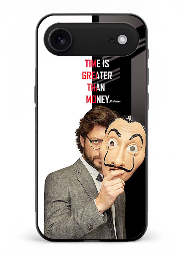 Masked character artwork printed on glossy tempered glass iPhone 18 Air back cover