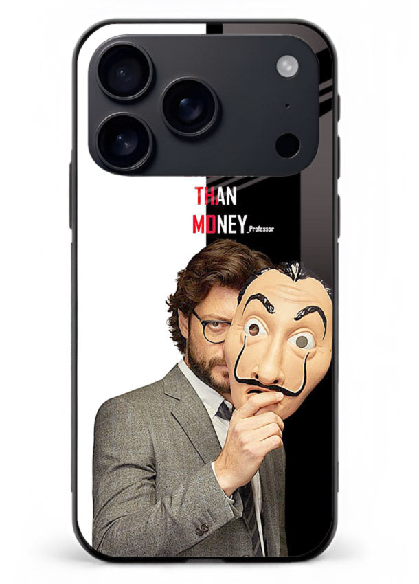 Masked character artwork printed on glossy tempered glass iPhone 18 Pro Max back cover