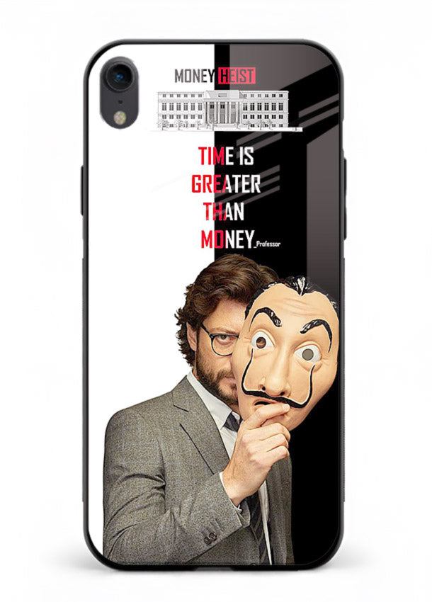 Masked character artwork printed on glossy tempered glass iPhone XR back cover