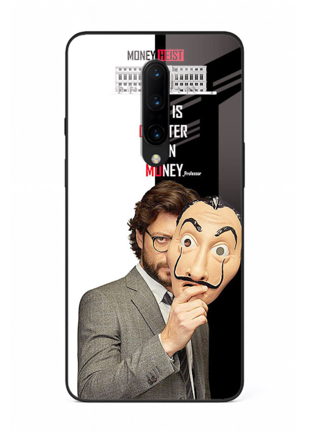 Masked character artwork printed on glossy tempered glass OnePlus 7T Pro back cover