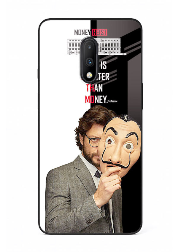 Masked character artwork printed on glossy tempered glass OnePlus 7 back cover