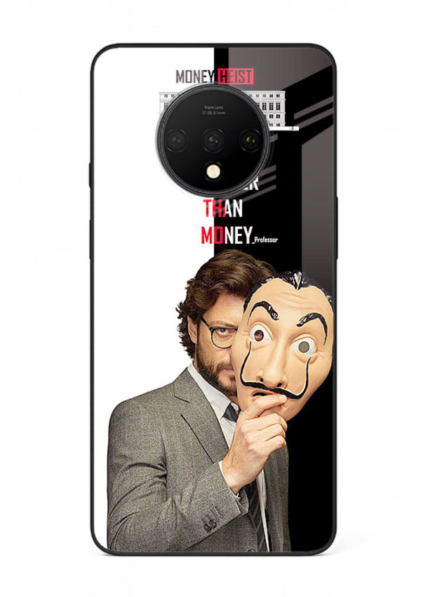Masked character artwork printed on glossy tempered glass OnePlus 7T back cover