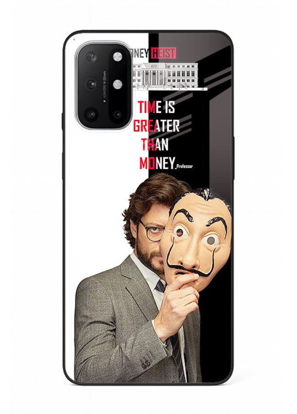 Masked character artwork printed on glossy tempered glass OnePlus 8T back cover