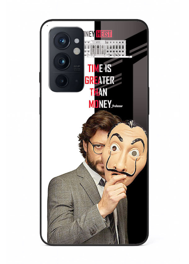 Masked character artwork printed on glossy tempered glass OnePlus 9RT back cover