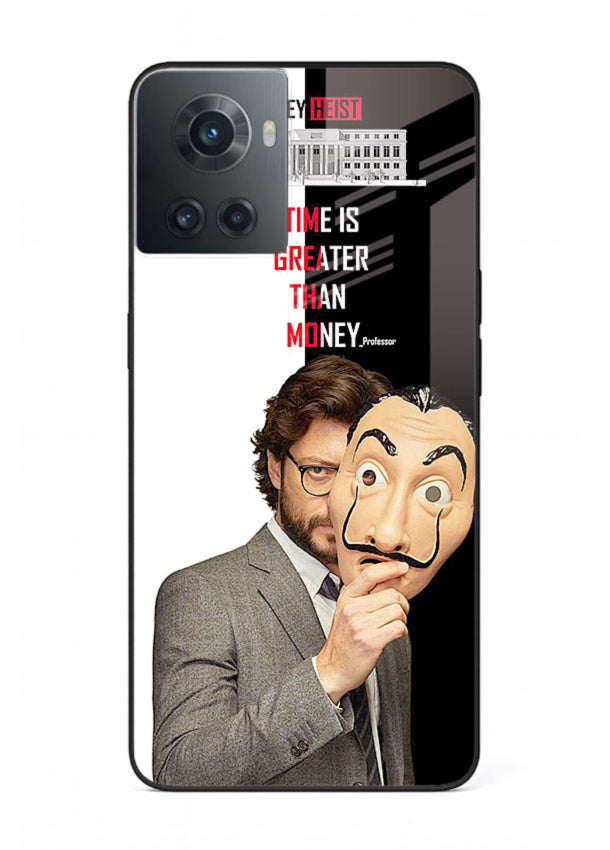 Masked character artwork printed on glossy tempered glass OnePlus 10R back cover
