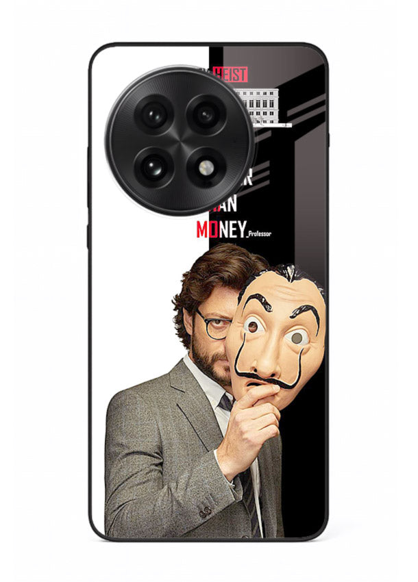 Masked character artwork printed on glossy tempered glass OnePlus 13 back cover