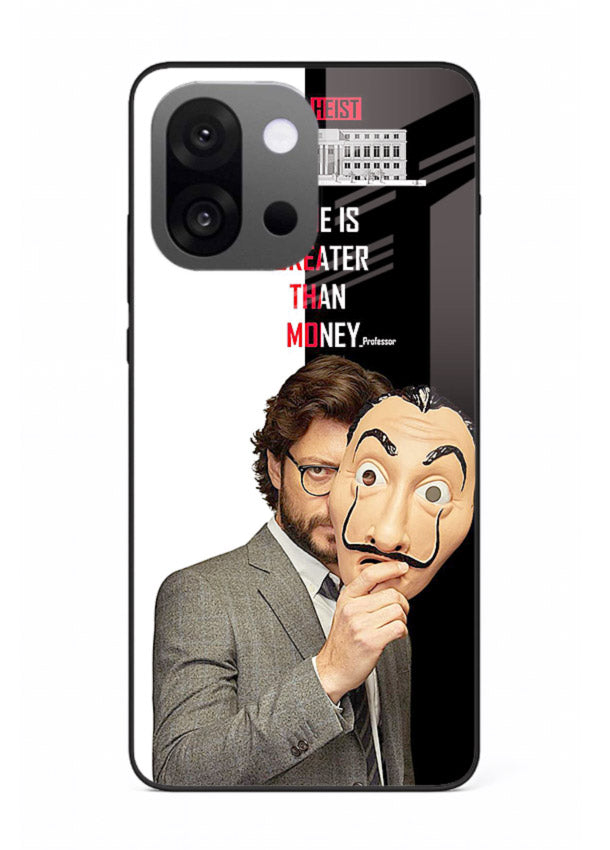 Masked character artwork printed on glossy tempered glass OnePlus 13s back cover