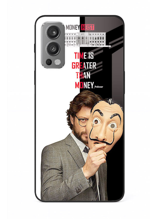 Masked character artwork printed on glossy tempered glass OnePlus Nord 2 back cover