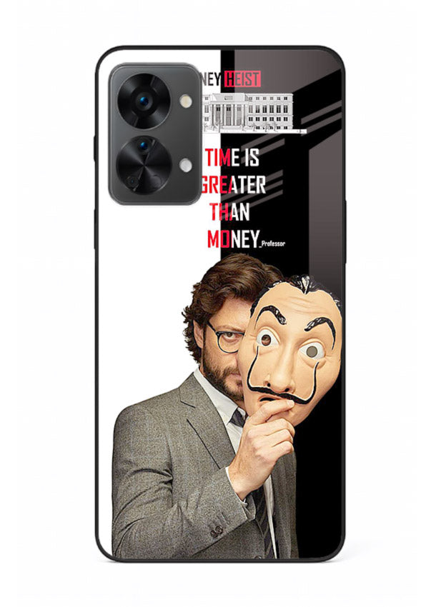 Masked character artwork printed on glossy tempered glass OnePlus Nord 2T back cover