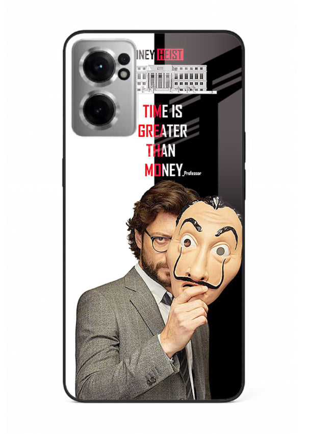 Masked character artwork printed on glossy tempered glass OnePlus Nord CE2 5G back cover