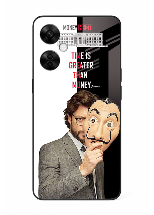 Masked character artwork printed on glossy tempered glass OnePlus Nord CE3 Lite back cover