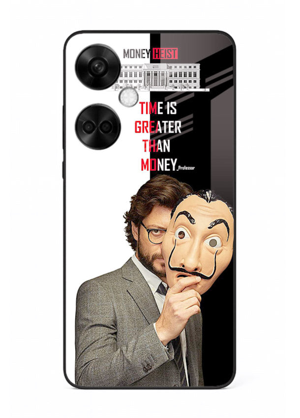 Masked character artwork printed on glossy tempered glass OnePlus Nord CE3 back cover