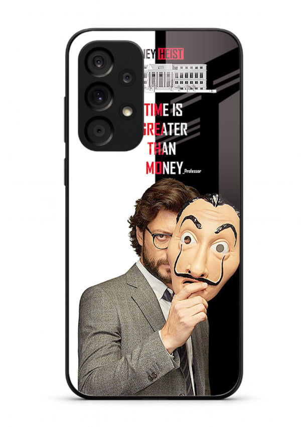 Masked character artwork printed on glossy tempered glass Samsung A73 5G back cover