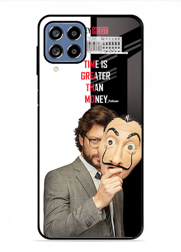 Masked character artwork printed on glossy tempered glass Samsung M53 5G back cover
