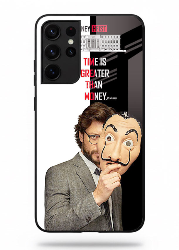 Masked character artwork printed on glossy tempered glass Samsung S21 Ultra back cover