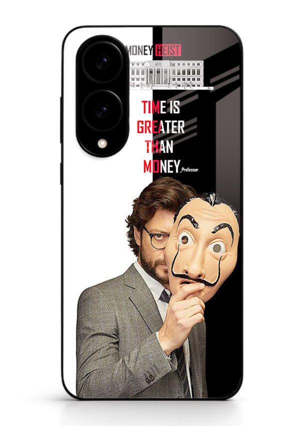 Masked character artwork printed on glossy tempered glass Samsung S25 Edge back cover
