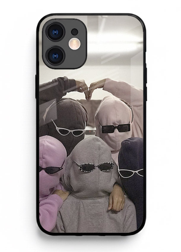 Masked trio artwork printed on premium tempered glass iPhone 11 back cover