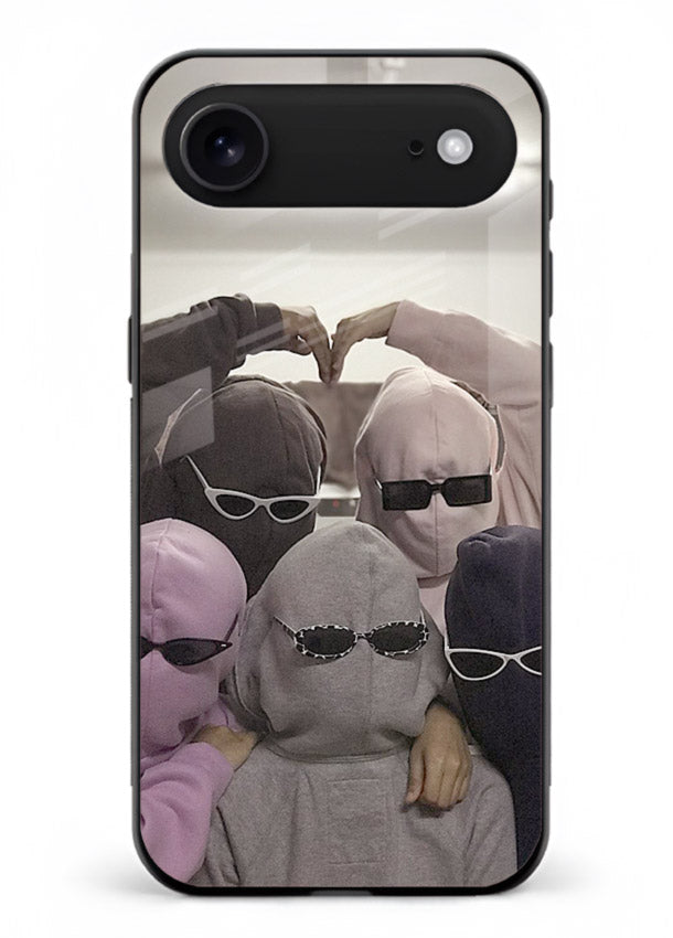 Masked trio artwork printed on premium tempered glass iPhone 17 Air back cover