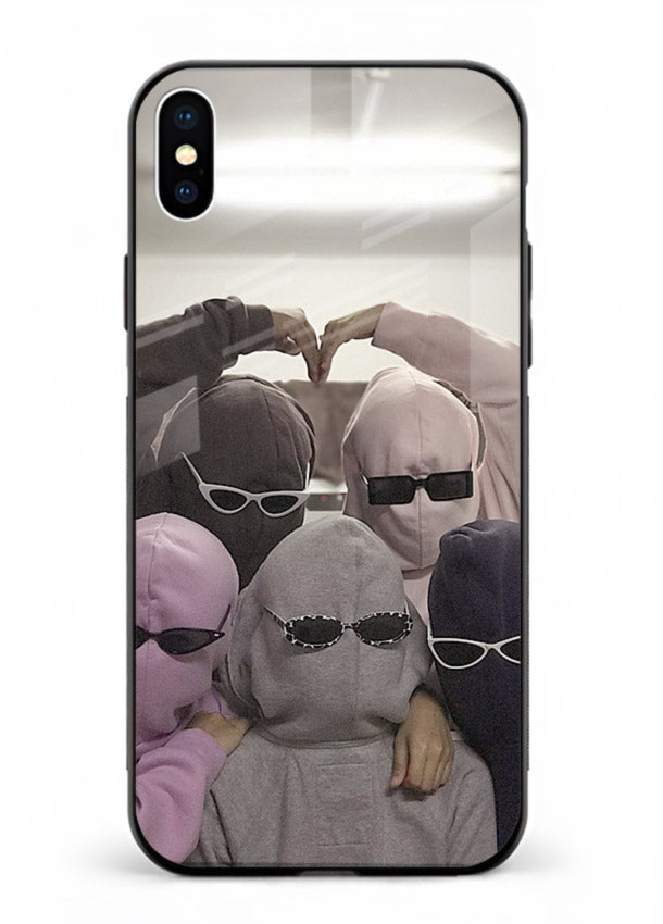 Masked trio artwork printed on premium tempered glass iPhone XS Max back cover