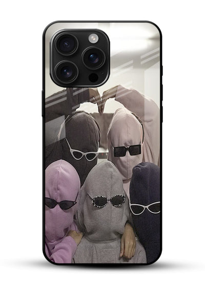 Masked trio artwork printed on premium tempered glass phone back cover - 1