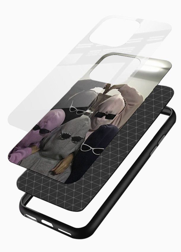 Masked trio artwork printed on premium tempered glass phone back cover - 3