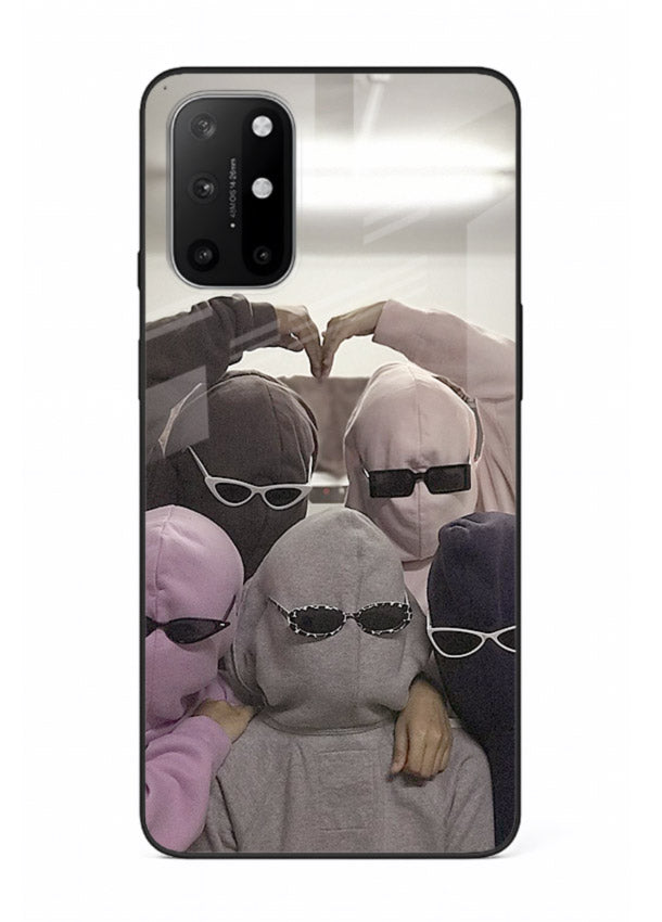 Masked trio artwork printed on premium tempered glass OnePlus 8T back cover