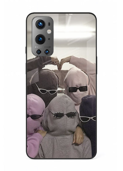 Masked trio artwork printed on premium tempered glass OnePlus 9 back cover