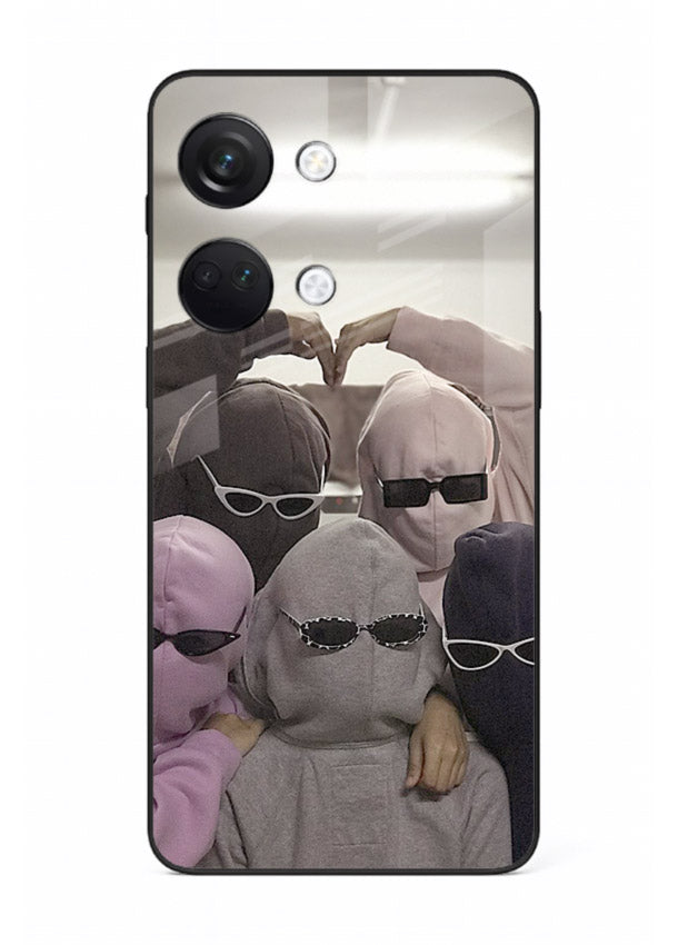 Masked trio artwork printed on premium tempered glass OnePlus Nord 3 back cover
