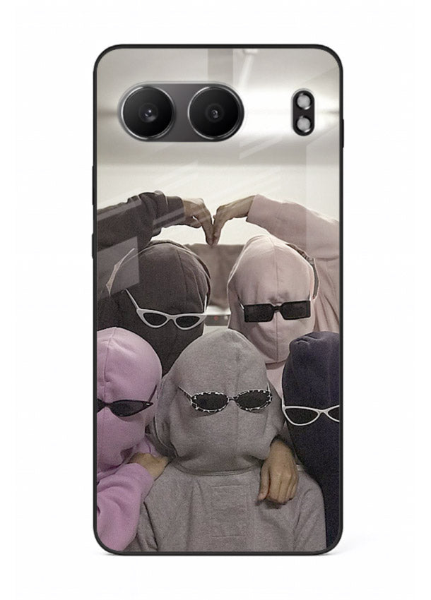 Masked trio artwork printed on premium tempered glass OnePlus Nord 4 back cover