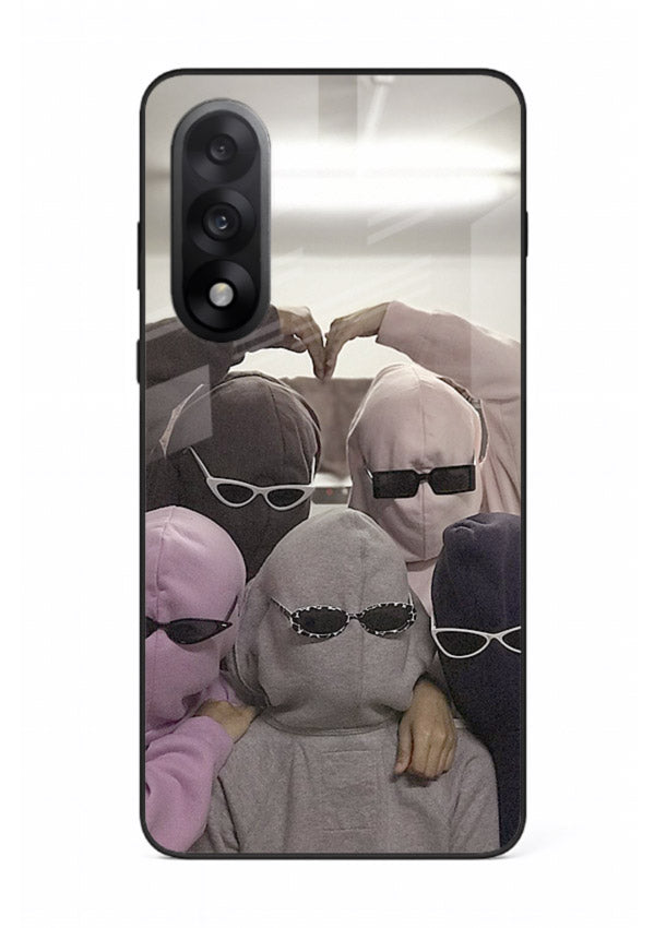 Masked trio artwork printed on premium tempered glass OnePlus Nord 5 back cover