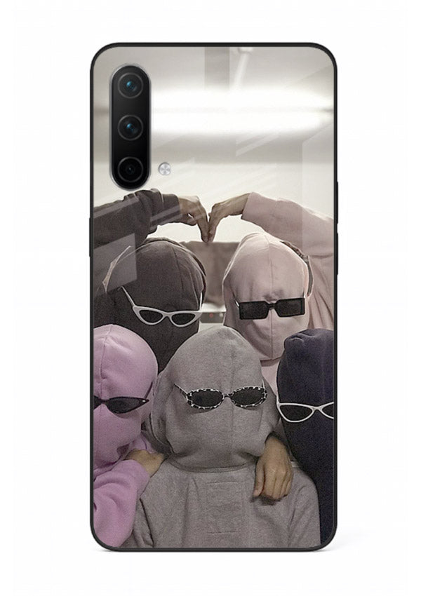 Masked trio artwork printed on premium tempered glass OnePlus Nord CE 5G back cover