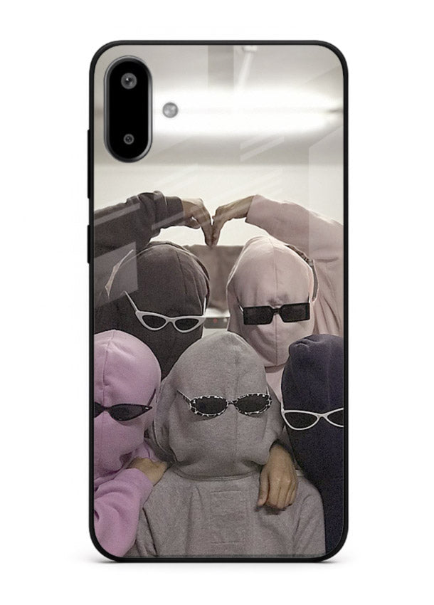 Masked trio artwork printed on premium tempered glass Samsung F06 5G back cover