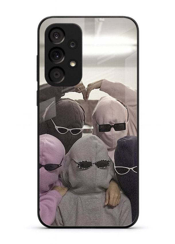 Masked trio artwork printed on premium tempered glass Samsung A73 5G back cover