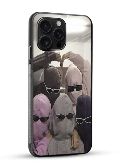 Masked trio artwork printed on premium tempered glass phone back cover - 2