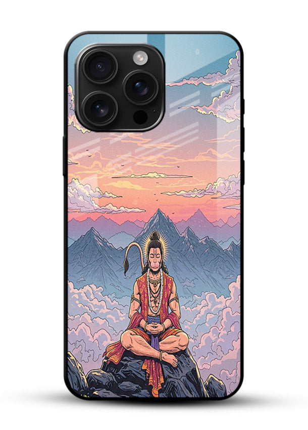 Meditation mountain peace artwork glossy vibrant premium glass back calm spiritual cover - Angle Front