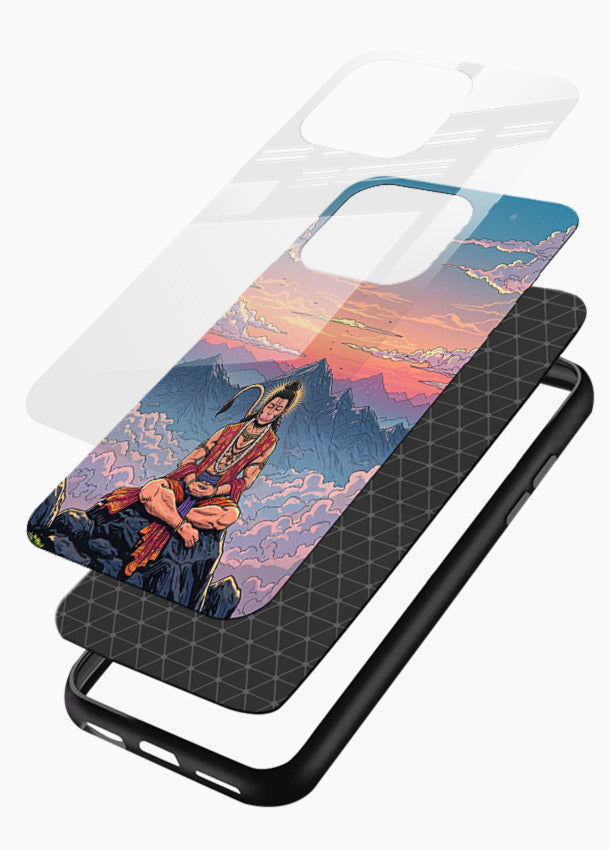 Meditation mountain peace artwork glossy vibrant premium glass back calm spiritual cover - Angle Layers