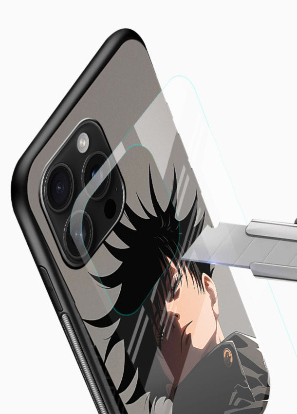 megumi jjk portrait dark anime art glossy vibrant premium glass cover stylish shadow character case - Angle Blade