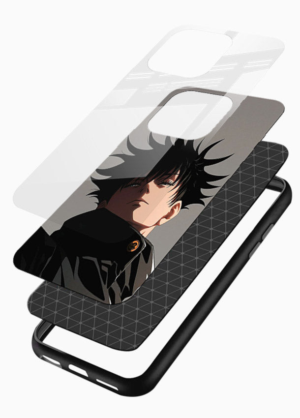 megumi jjk portrait dark anime art glossy vibrant premium glass cover stylish shadow character case - Angle Layers