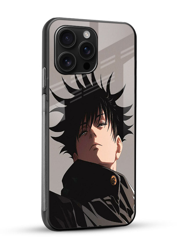 megumi jjk portrait dark anime art glossy vibrant premium glass cover stylish shadow character case - Angle Side