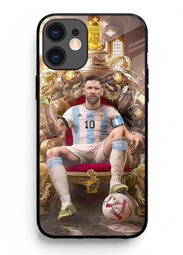 Messi throne artwork printed on tempered glass iPhone 12 back cover
