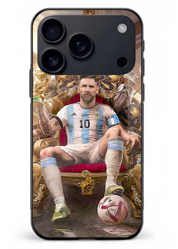Messi throne artwork printed on tempered glass iPhone 18 Pro Max back cover