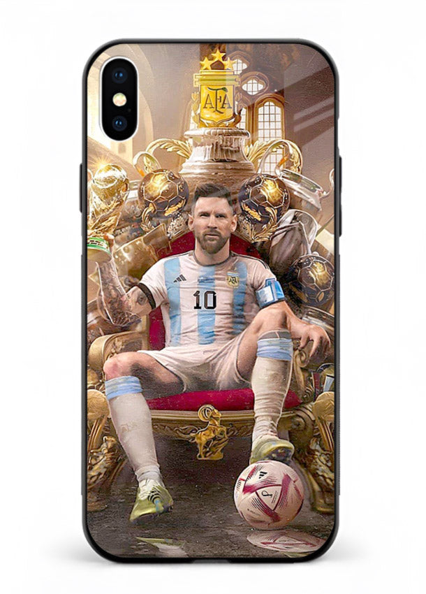 Messi throne artwork printed on tempered glass iPhone XS Max back cover