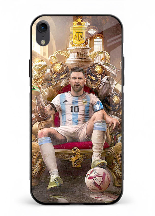 Messi throne artwork printed on tempered glass iPhone XR back cover
