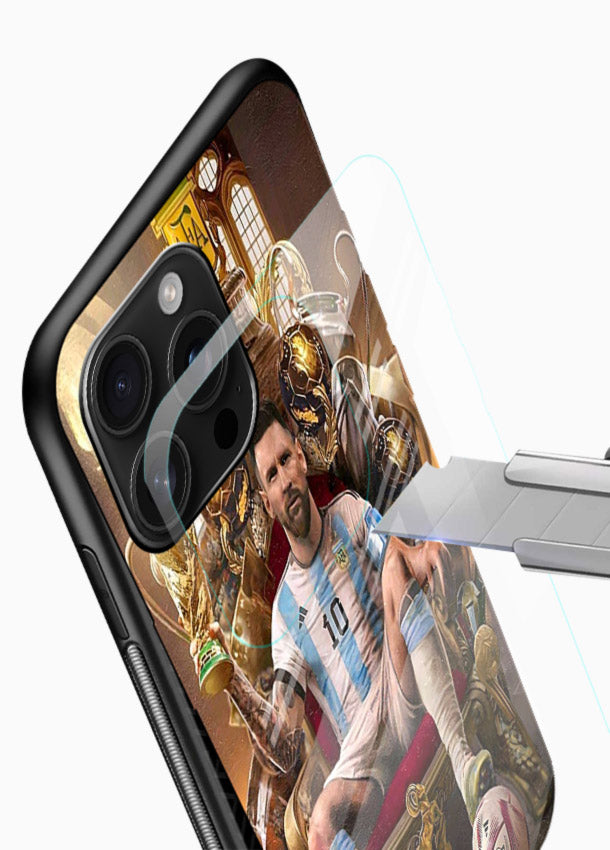 Messi throne artwork printed on tempered glass mobile back cover - 4