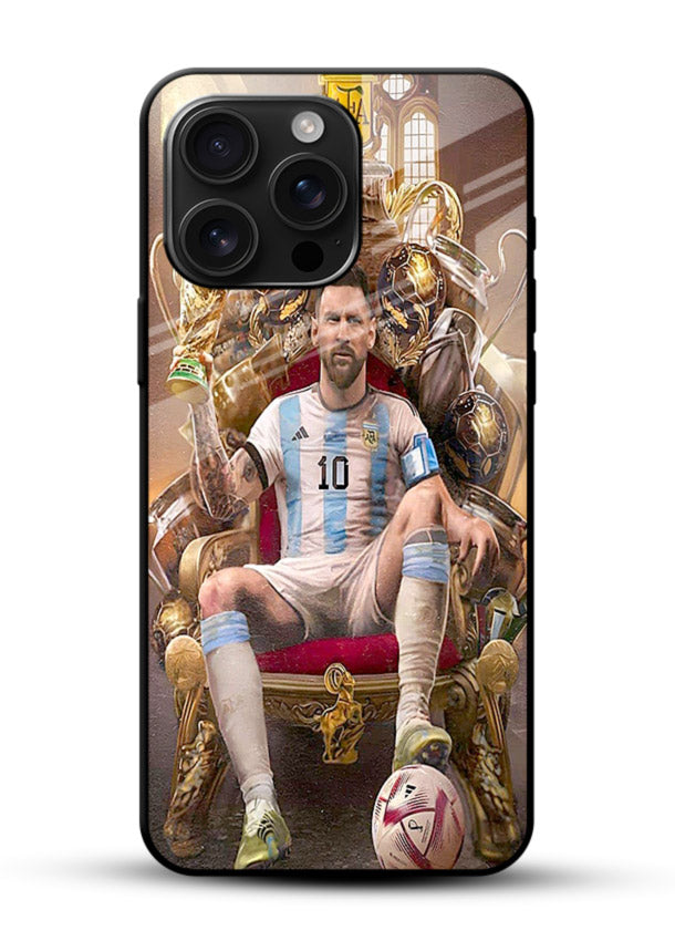 Messi throne artwork printed on tempered glass mobile back cover - 1